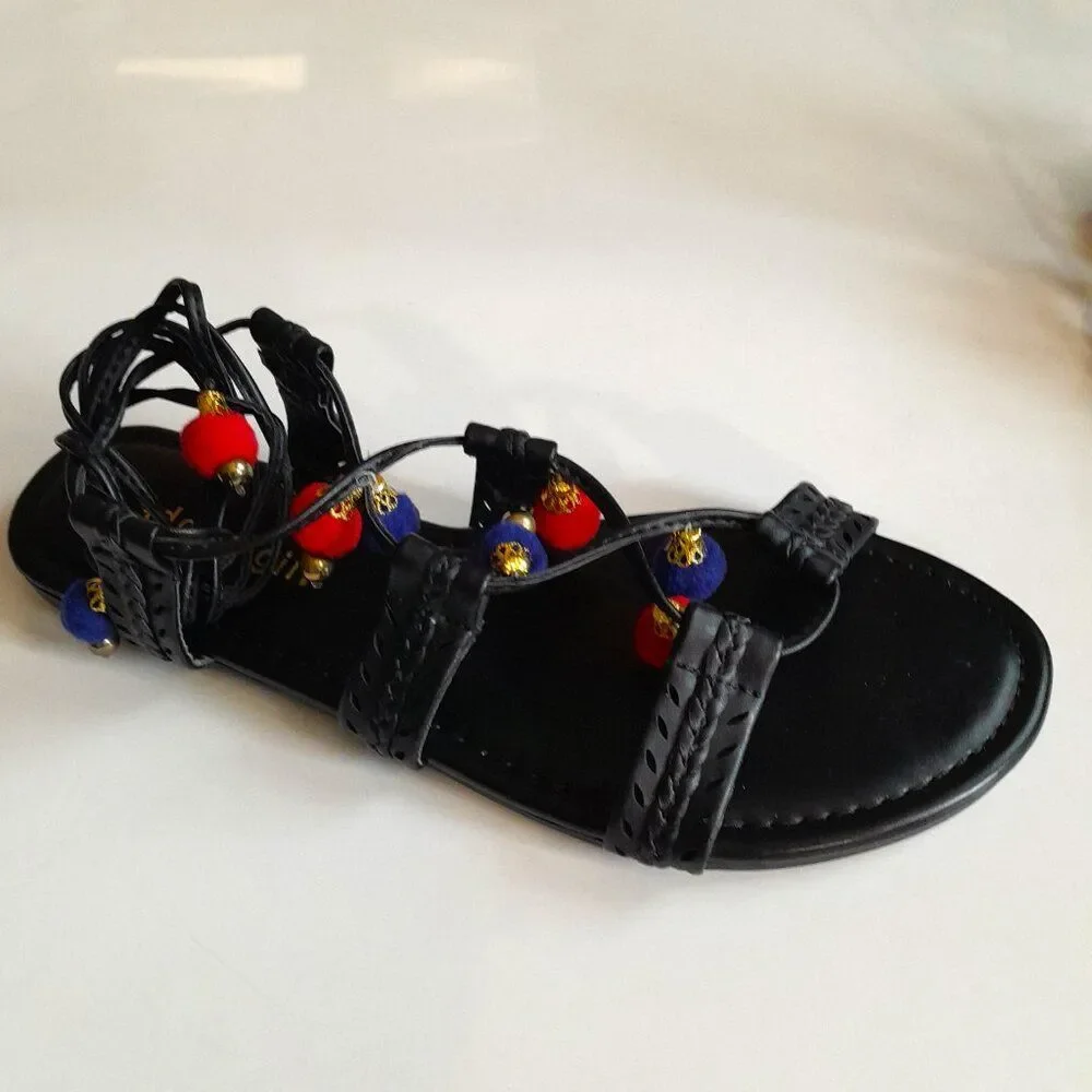 Madden Girl Women's Baliee Flat Sandal, Black Paris, 7.5 US ok